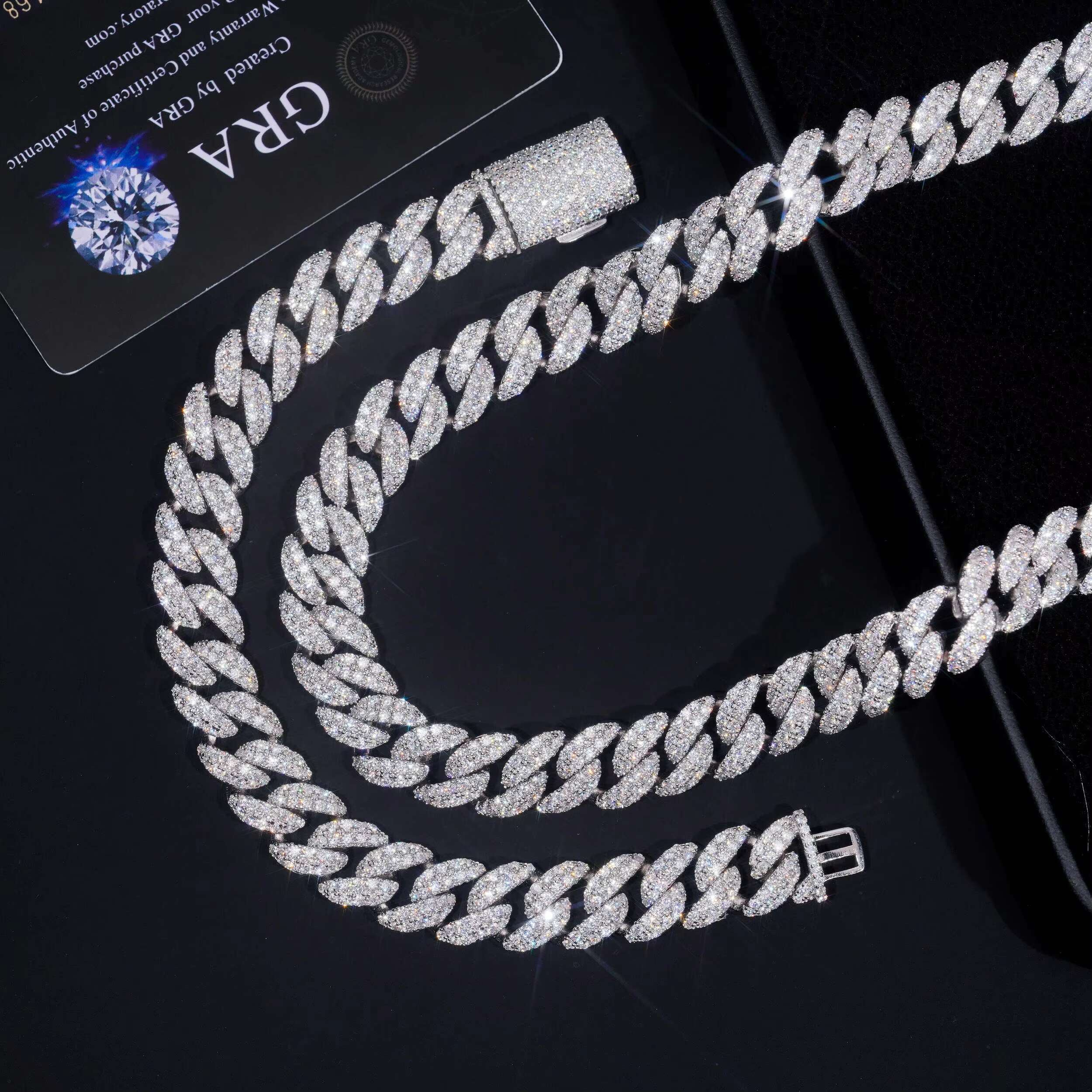 Hot Sale 12mm Cuban Link Chain Moissanite Pass Diamond Tester GRA Certificated Diamonds 925 Silver Gold Plated Moissanite Chain
