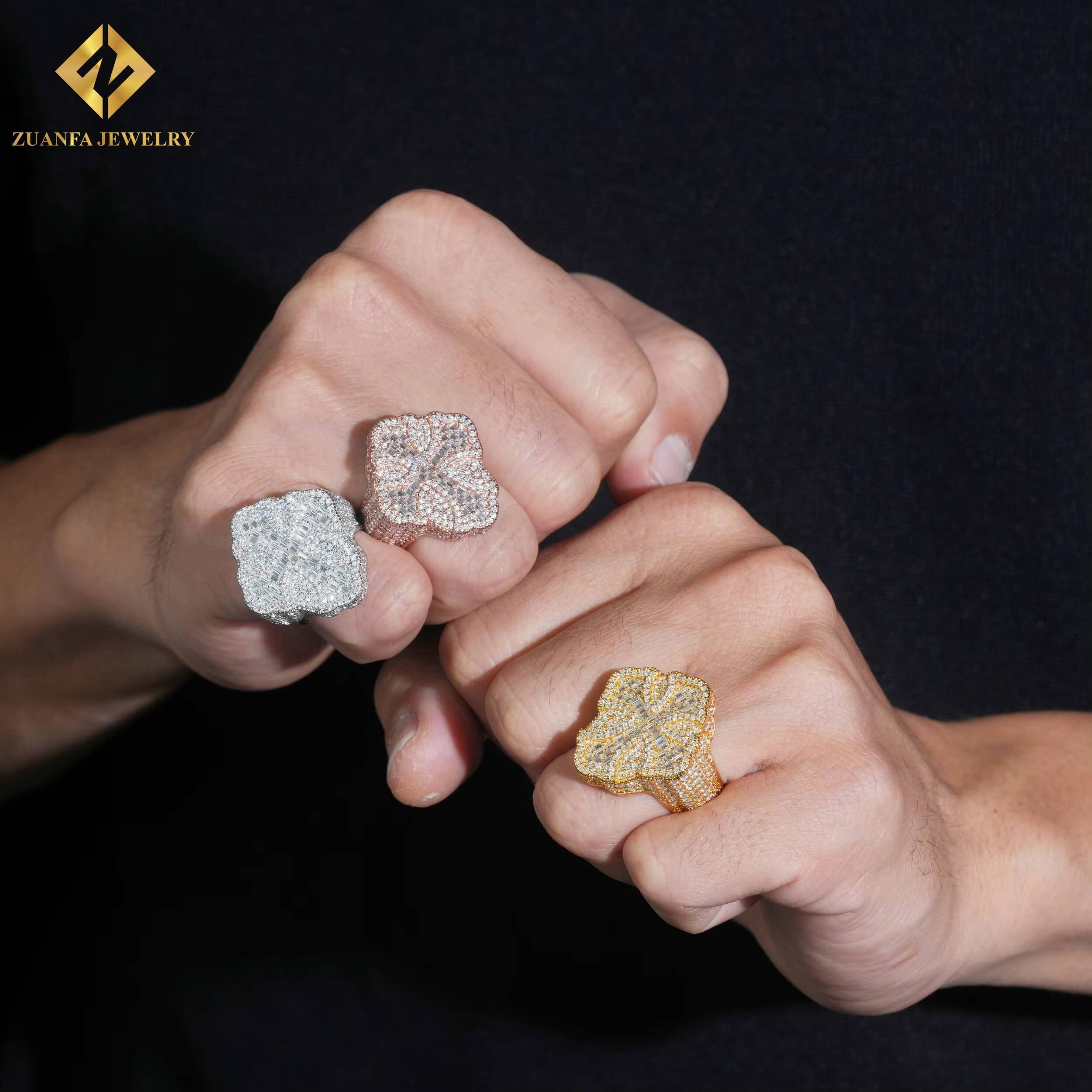 Custom S925 Silver Ring 589ct VVS Moissanite Diamond Engagement Men Cross Ring GRA Certificate