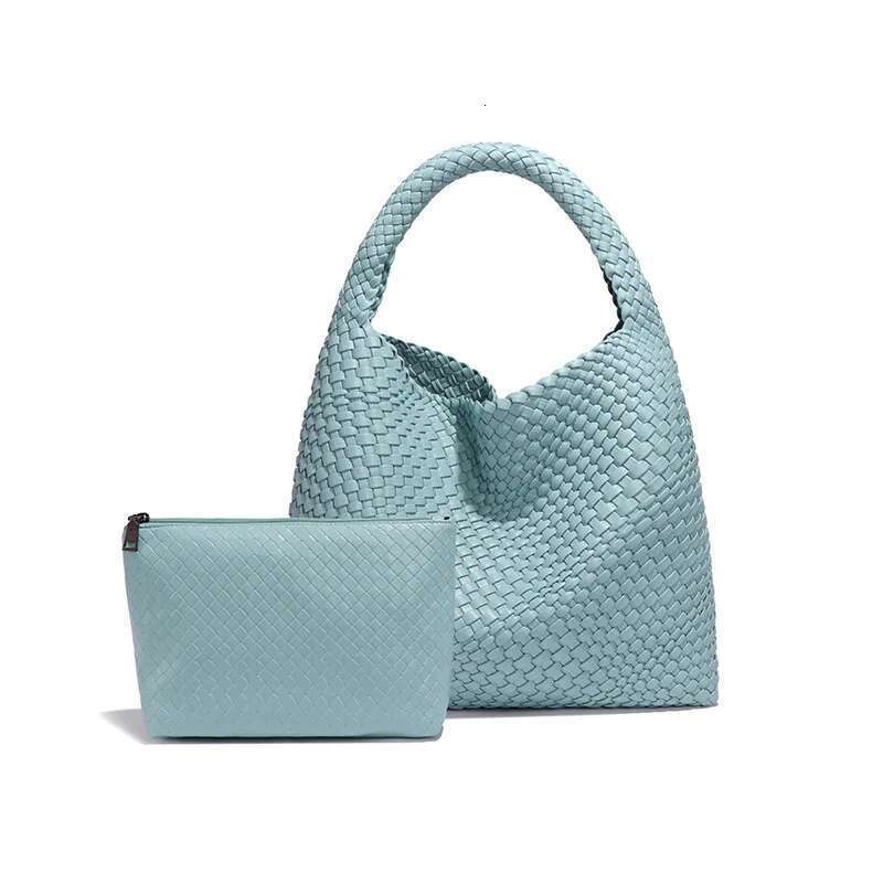 Female Hand-Woven Basket Shoulder Bag Women Leather Handbag Handmade Knitting Lady Fashion Tote Messenger With Purse