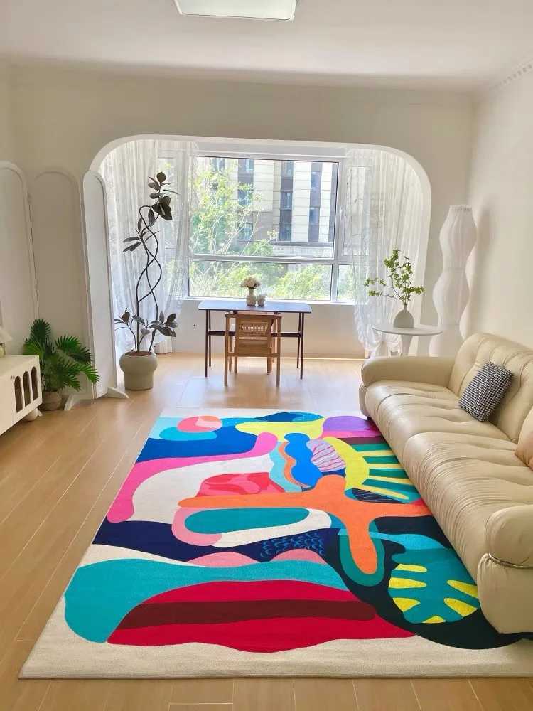 VIKAMA Color Dopamine Carpet Living Room Art Premium Feel Sofa Cushion Coffee Table Bedroom Bed Rug Retro Home Decor Y251110
