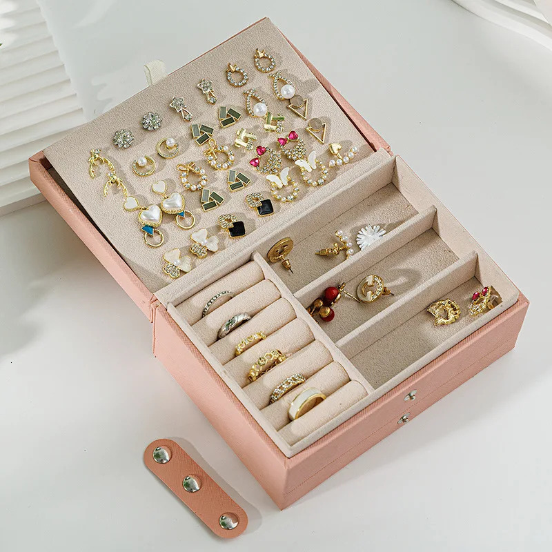 PU Leather Portable Jewelry Storage Box Large Capacity Travel Necklace Earrings Ring Jewelry Organizer Display Case Dustproof 250409