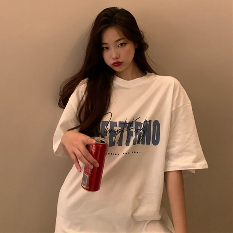 2025S Designer Women S T Shirt White T Shirt For Women In Spring And Summer New Korean Hong Kong Style Printed Student Mid To Long Length Top Base Shi