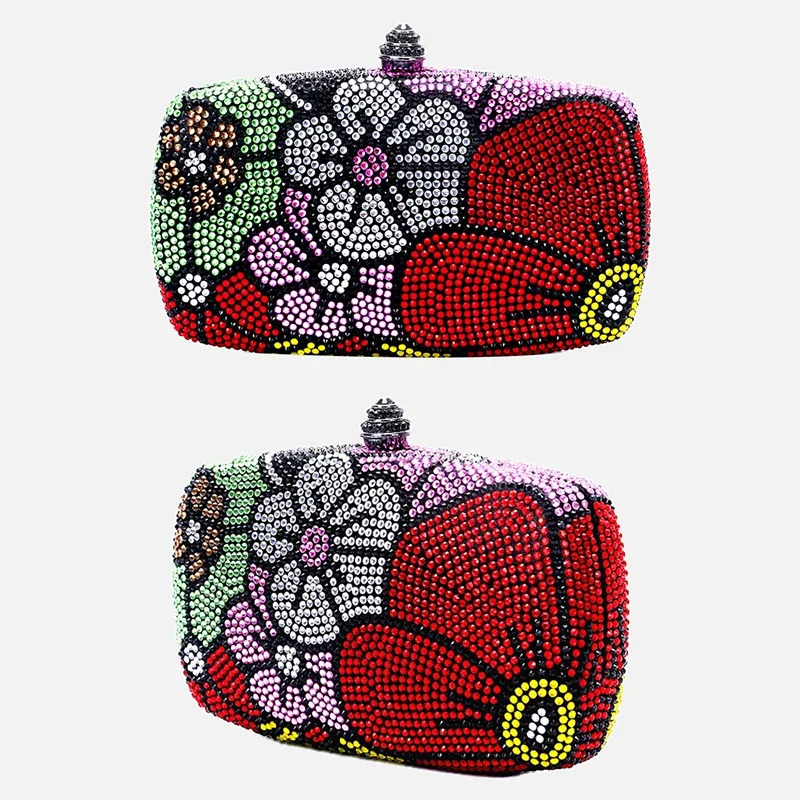 Womens MultiFlower Clutch Diamond Wedding Purse Crystal Dinner Handbag Party Stones Minaudiere Bag 251110