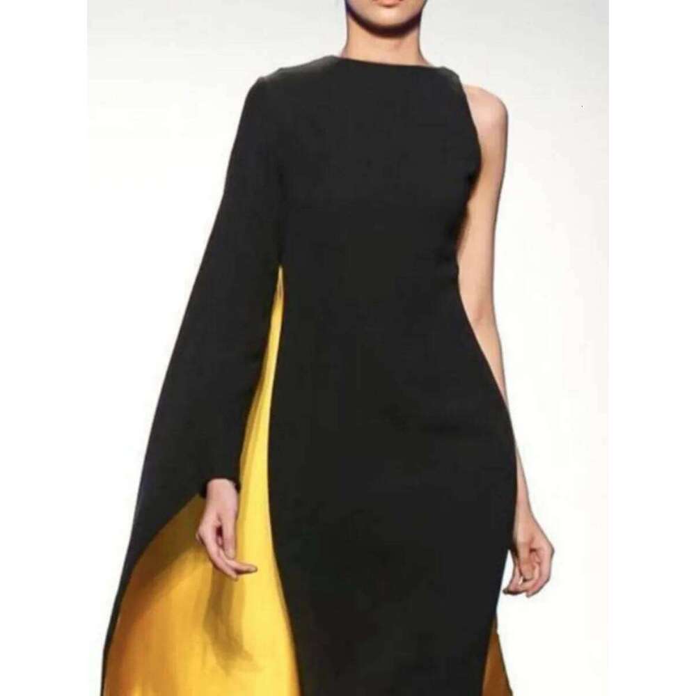 Freeacy Women's Asymmetric Cape Dress Ruffled One-Sleeve Floor Length Evening Gowns 2025 Stylish Contrast Color Party Dresses