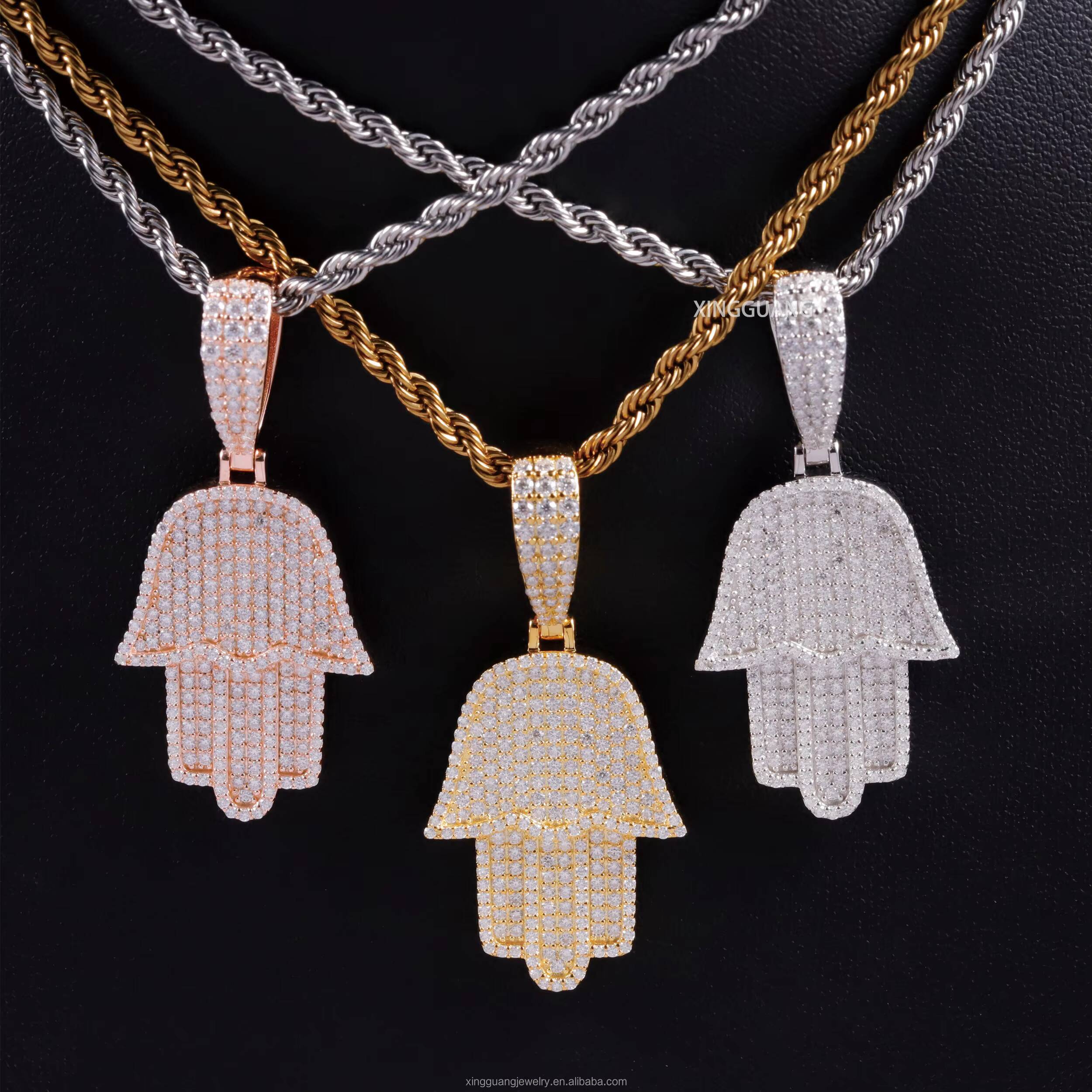 Yy Custom 925 Silver Plam Pendant 3 Tones Hip Hop Jewelry with Pass Diamond Tester Custom Moissanite Pendant Charm