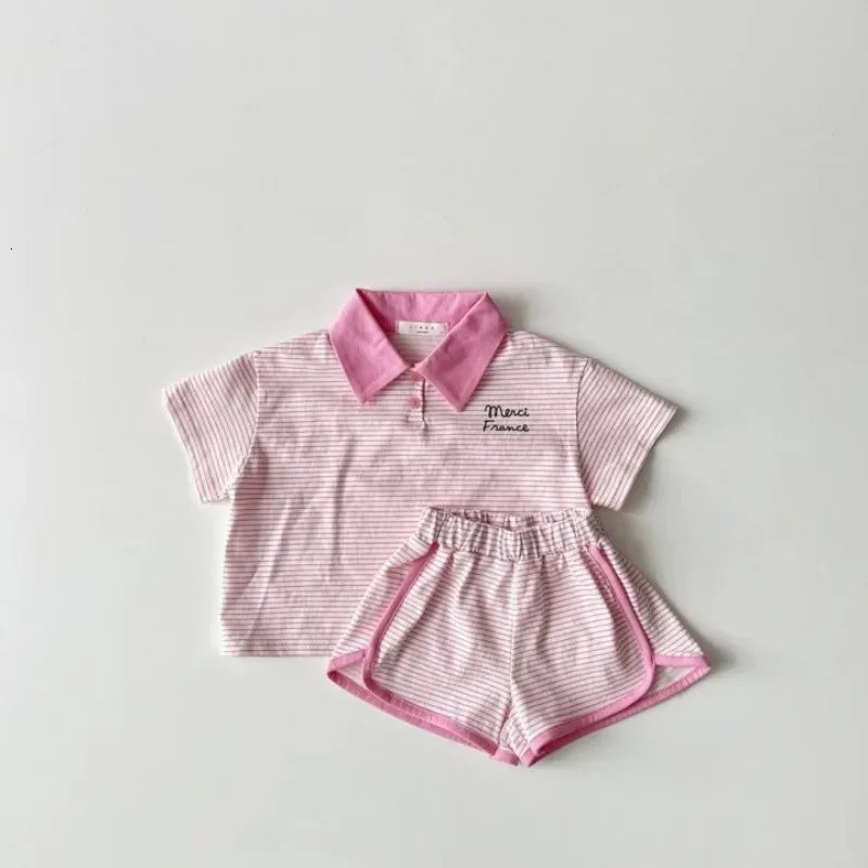 Baby Ins cotton striped clothing set for children and girls summer short sleeved sportswear polo T-shirtshort boys 2PCS casual track and field clothin