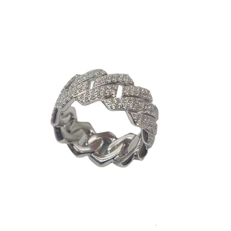 Customized S925 Silver 2rows Hiphop Ring Iced Out Moissanite Diamond Mens Cuban Rings Jewelry