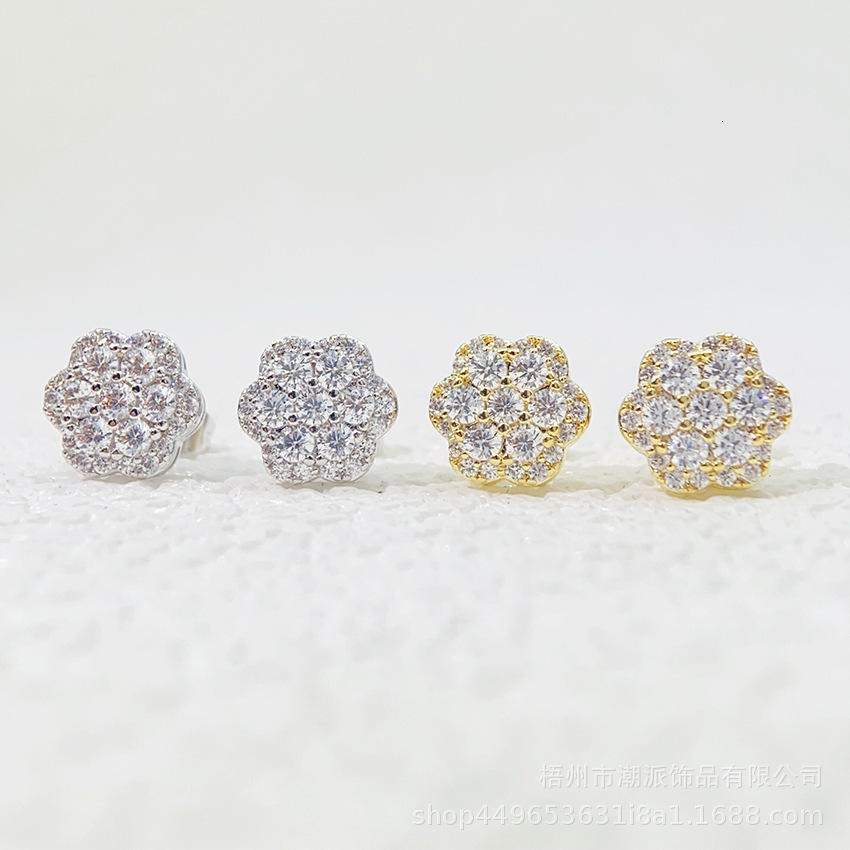INS Hip Hop 925 silver moissanite Earrings Full Diamond Plated Male and Female Earrings