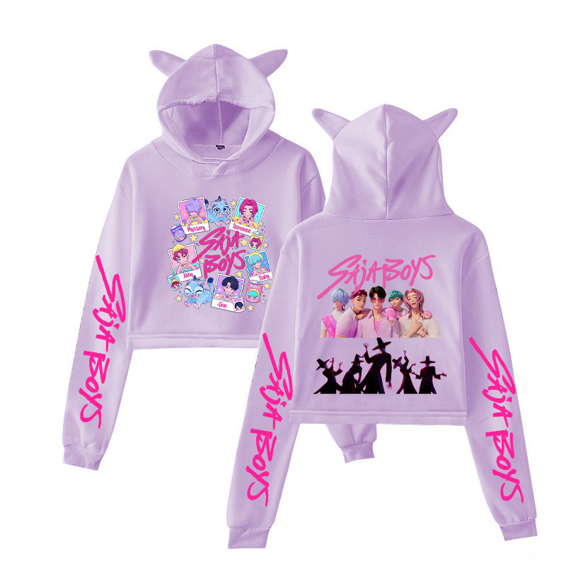 KPop Demon Hunters Huntrix Saja Boys Cat Ear Kid's Hoodies Kid Adult Parent child Crop Top Pullover Streetwear Hoodies with Anime Graphic for K-P