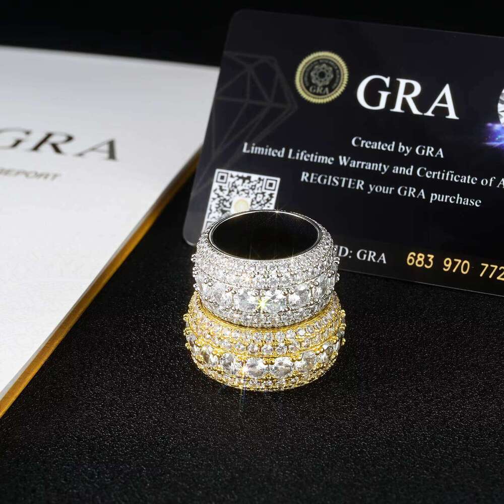 Classic Luxury 5 Row Pass Diamond Test 925 Sterling Silver Shiny fashion Jewelry Silicon Stone Ring Men