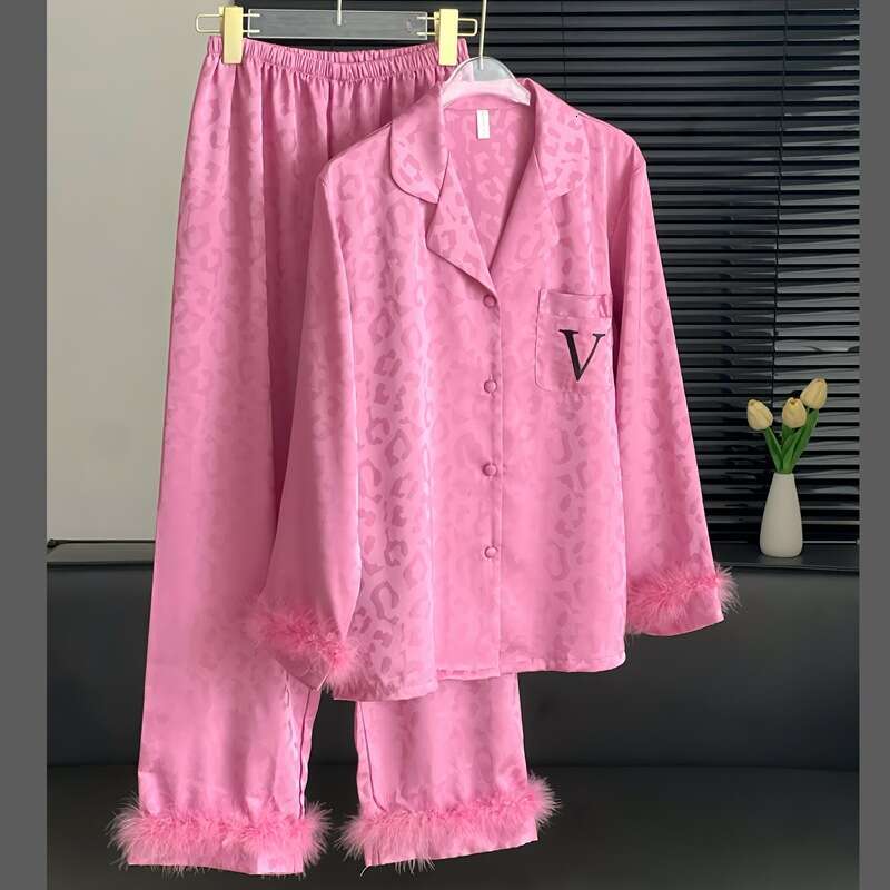 2025 Designer Pajamas Womens Sleepwear 2 Pieces Set Spring Autumn Long Sleeves Satin Silk Ladies Luxury Pyjamas Winter Homewear