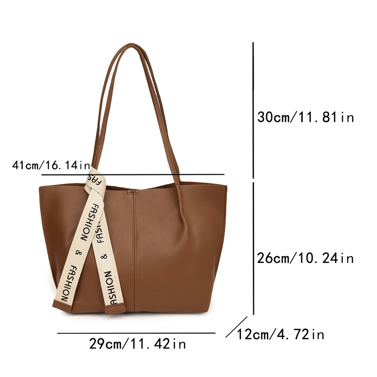 Retro Fashion Soft PU Solid Color Womens Shoulder Bag Ribbon Deco Large Capacity Female Leisure Tote Bag For Commute Outings R251110
