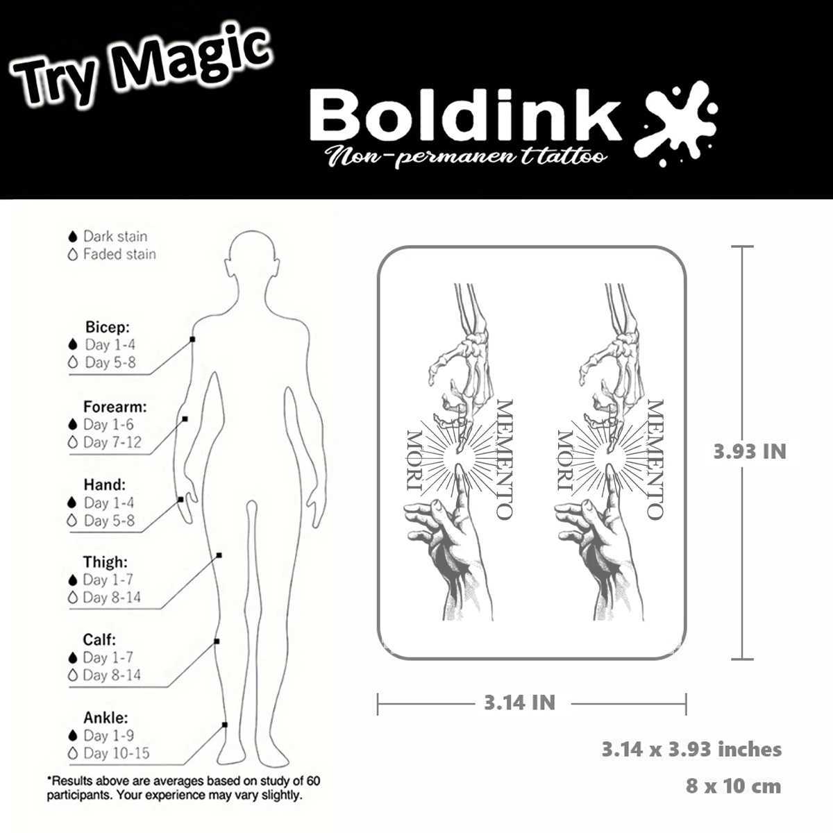 Boldink Memento Mori Hand Temporary Tattoo Lasting for 15 Days with New Technology Waterproof Semi Permanent Stickers W250410
