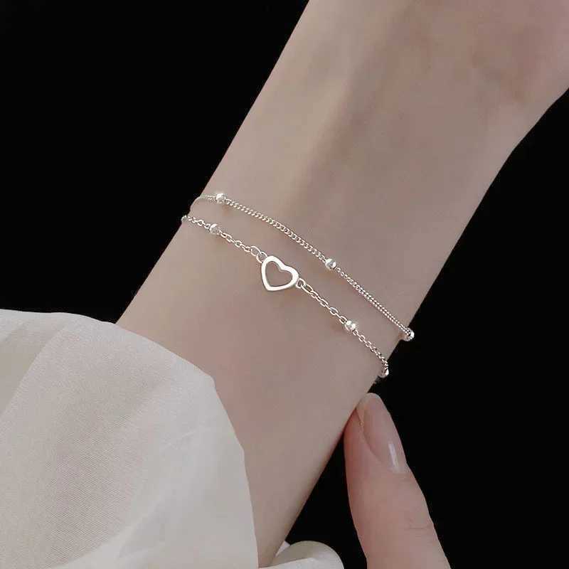 925 Sterling Silver Double Love Heart Hollow Round Beads Bracelet Female Fashion Romantic Jewelry New Classic Adjustable GiftsT251110