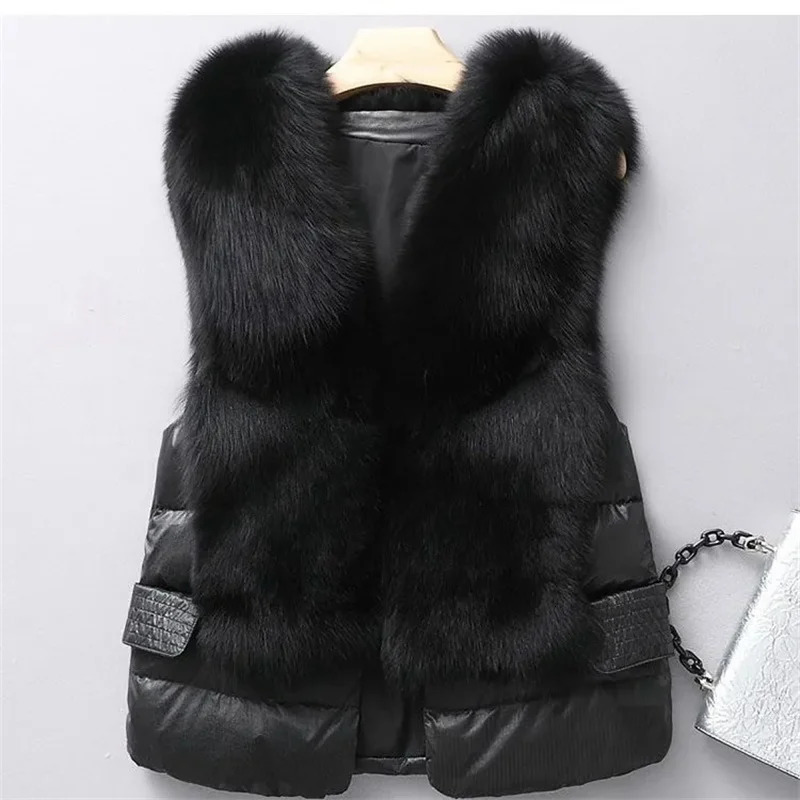 Vest Coat Autumn Short Down Jacket Women I Fox Fur Female Winter Wear OutCoat waistcoat Sleeveless 251110