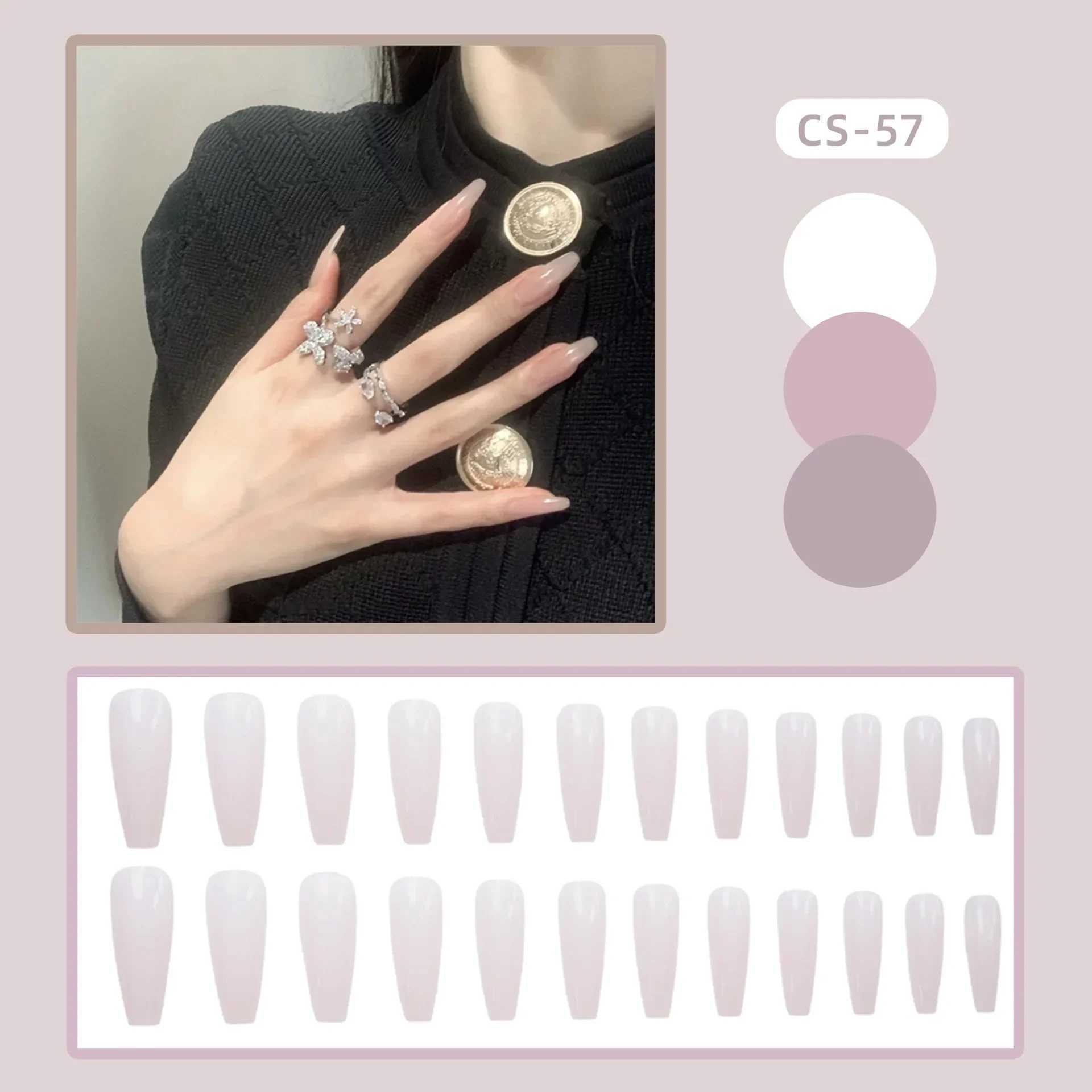 24 pieces/box Fashion Fake Nails Artificial Milk White Pink Gradient Long Ballet Nail Tip Fully Covered Acrylic Fake Nails W250410