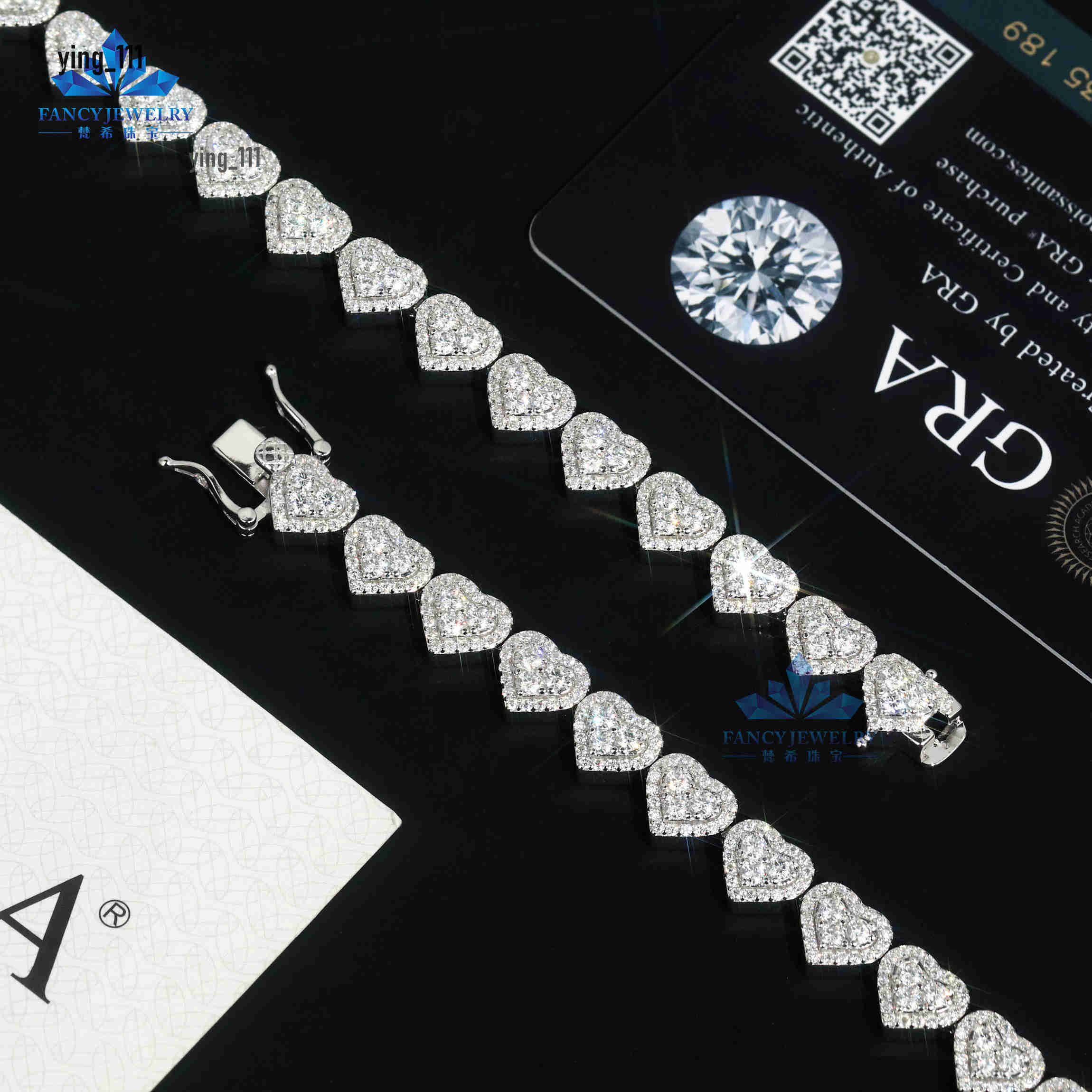 Wholesale Price 925 Sterling Silver Iced Out Vvs Moissanite Hip Hop Jewelry Heart Cuban Link Chain Bracelet