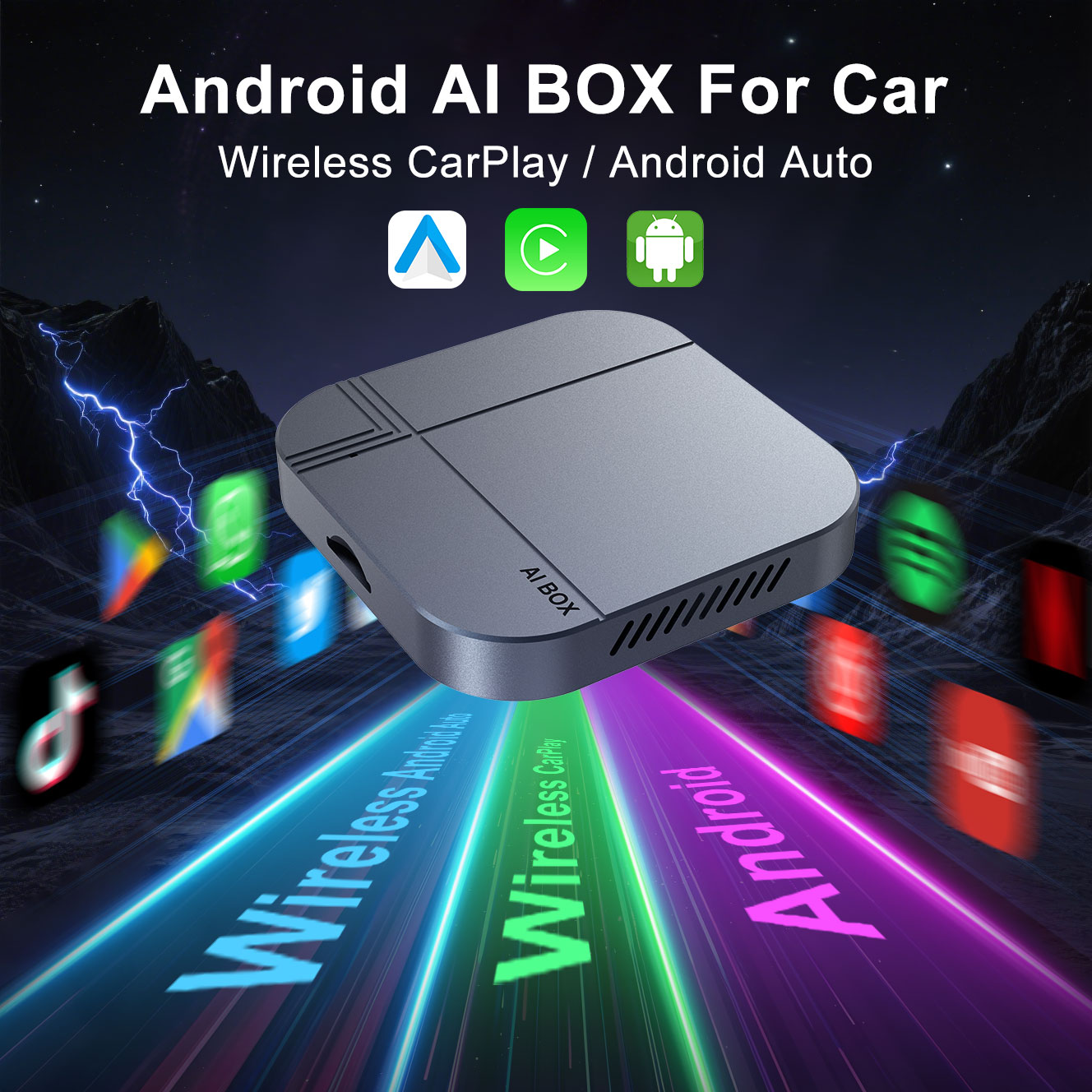Kowankit 3in1 Wireless Carplay Android Auto AI Box,Plug & Play Fits Cars From IPhone IOS 10+ & Android 11+,Android 12 4+32GB 5G GPS WiFi HD,Support An