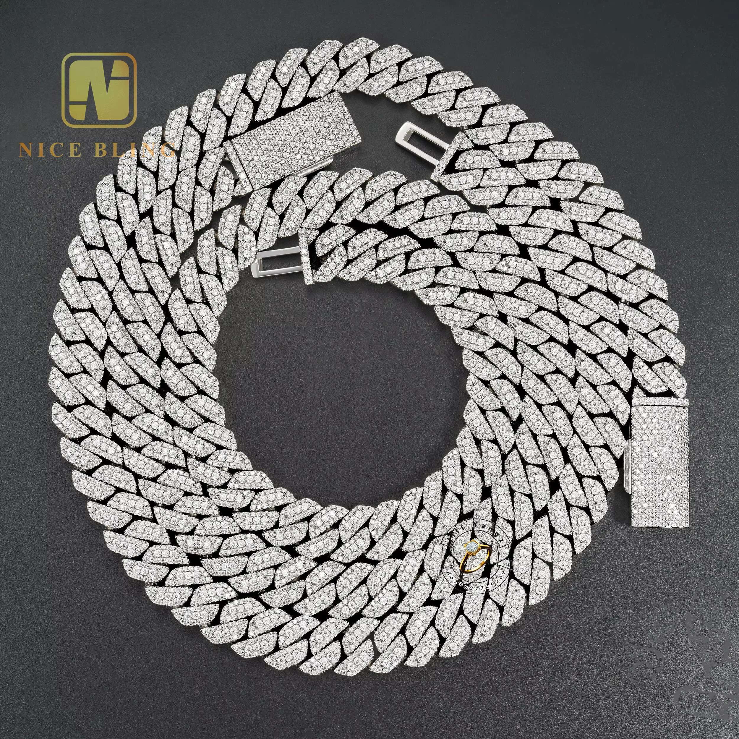 Fine Gifts Moissanite 925 Silver Hip Hop Iced Out Fine Jewelry 10k 12k14k Custom Beaded Chain Cuban Chain