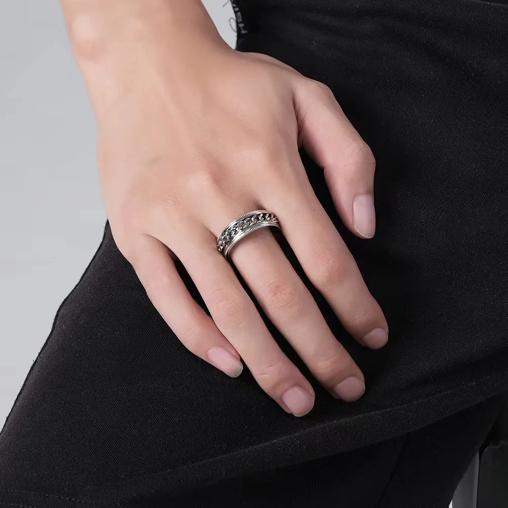 Anxiety Fidget Spinner Rings for Men Stainless Steel Spinning Rotatable Cuban Chain Ring for Women Punk Rock Anti Stress Jewelry 251110