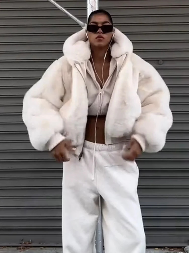 Faux Fur Zipper Hooded Jacket Women Thicken Warm Furry Loose y Winter Female Coat Casual Street Fluffy Ladies Outwear 251110