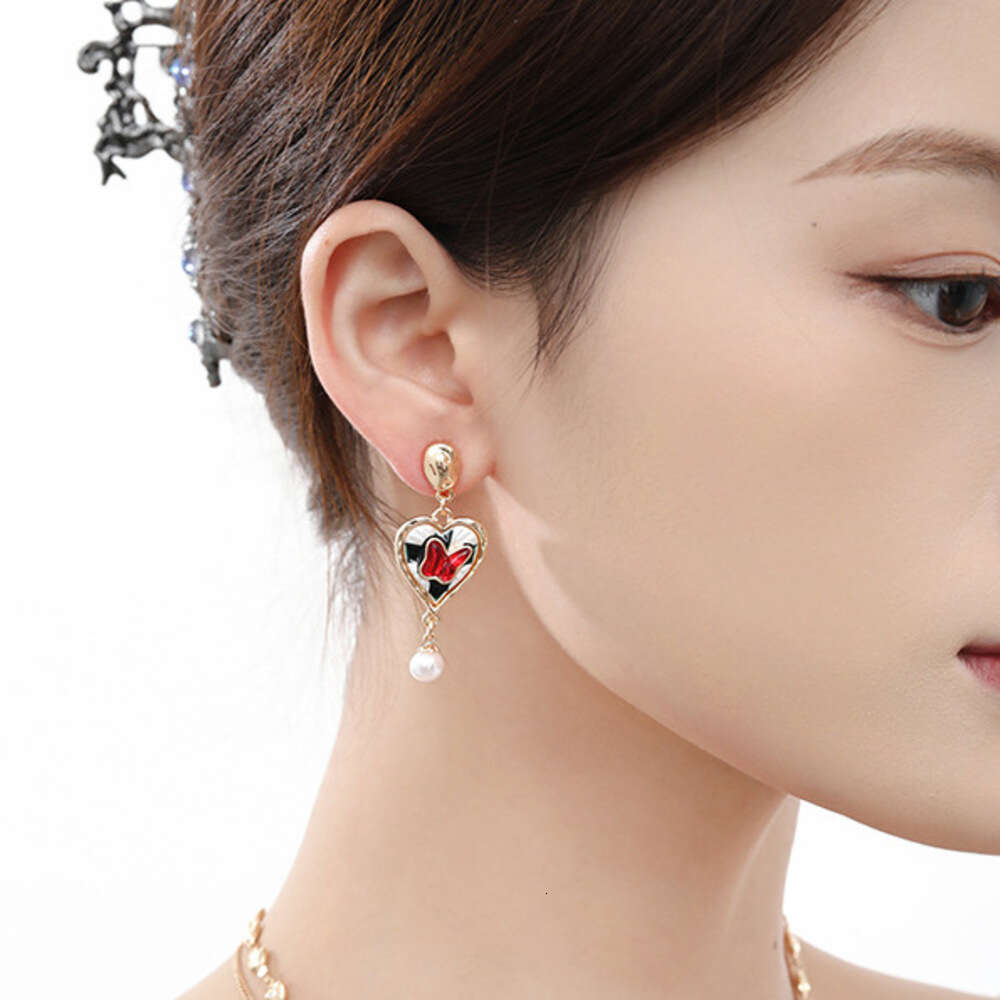 DHcollections Light Luxury High-End Artistic Retro Exquisite Personality Red Butterfly Heart Women's 925 Silver Needle Earrings Studs Ear Jewelry