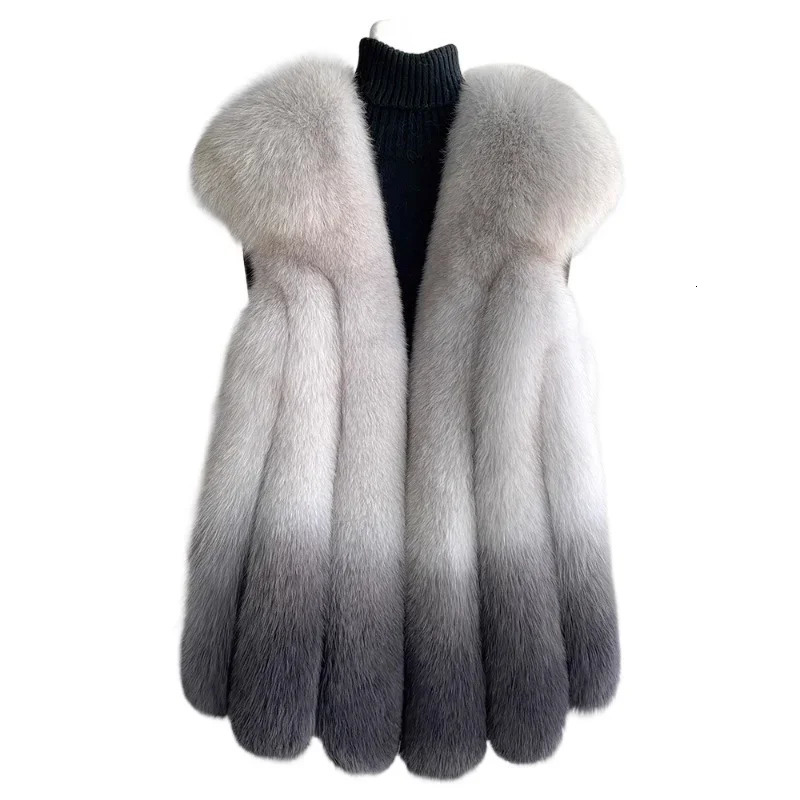 Fox fur vest womens medium and long fashion thick coat real for winter 251110
