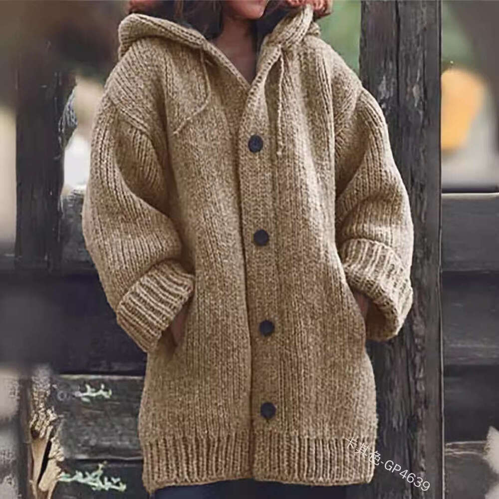 In Stock Autumn Winter Hot Sale Amazon Cardigan Knitted Women's Mid-Length Coat Sweater