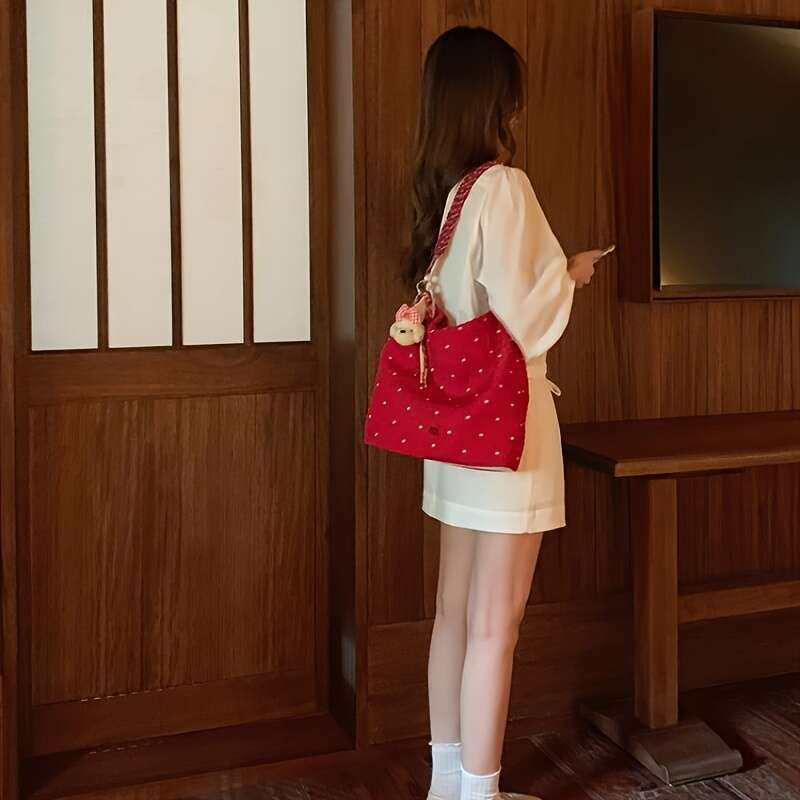 Red Polka Dot Pleated Casual Handbag