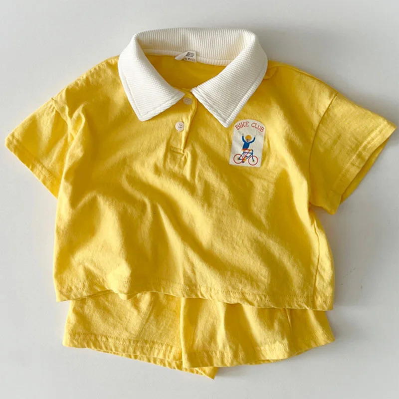 Boys Summer Fashion Polo Sports Set Childrens Simple Collar T-shirt Cotton Loose Thin Cotton Shorts 2-piece Set 250409