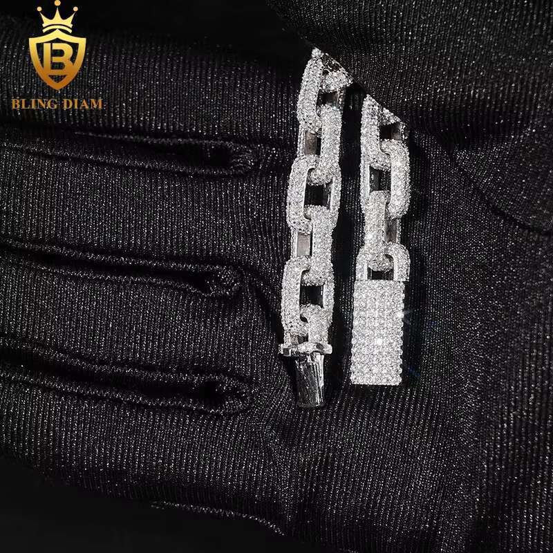 8.2mm Hip Hop Jewelry 925 Silver Iced Out Moissanite Pass Diamond Tester Cuban Link Chain Bracelet for Men
