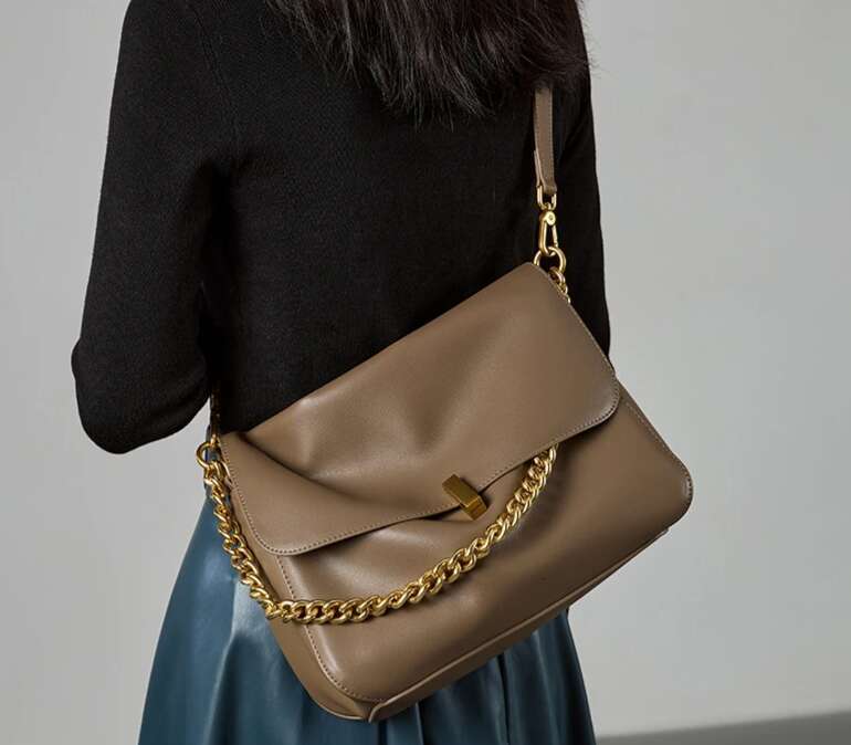 Women Large Korean Cow Flap Shoulder Chain Bag Solid Genuine Leather Female Crossbody Handbag Messenger