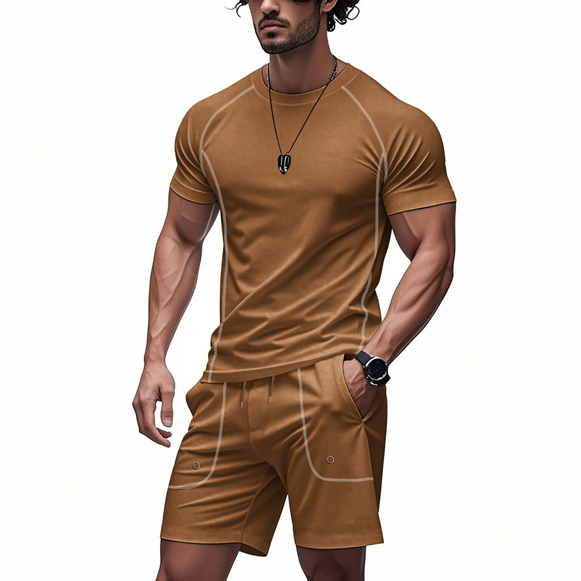 2025 cross level summer new style mens running fitness tight fitting suit set training short sleeved shorts set