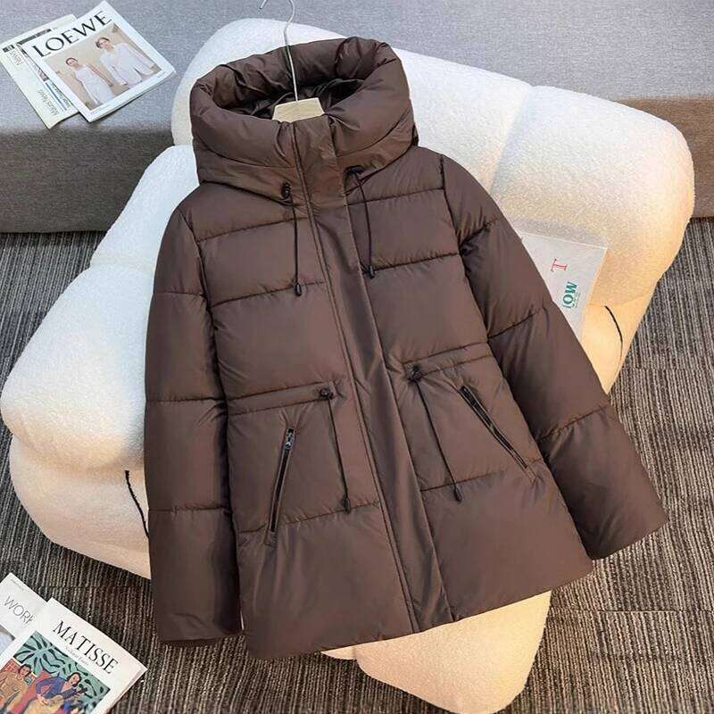 Versatile Classic Cotton Jacket Mid To Long Zipper Warm Hooded Padded Women Fashionable Trendy Casual Winter Female Outerwear
