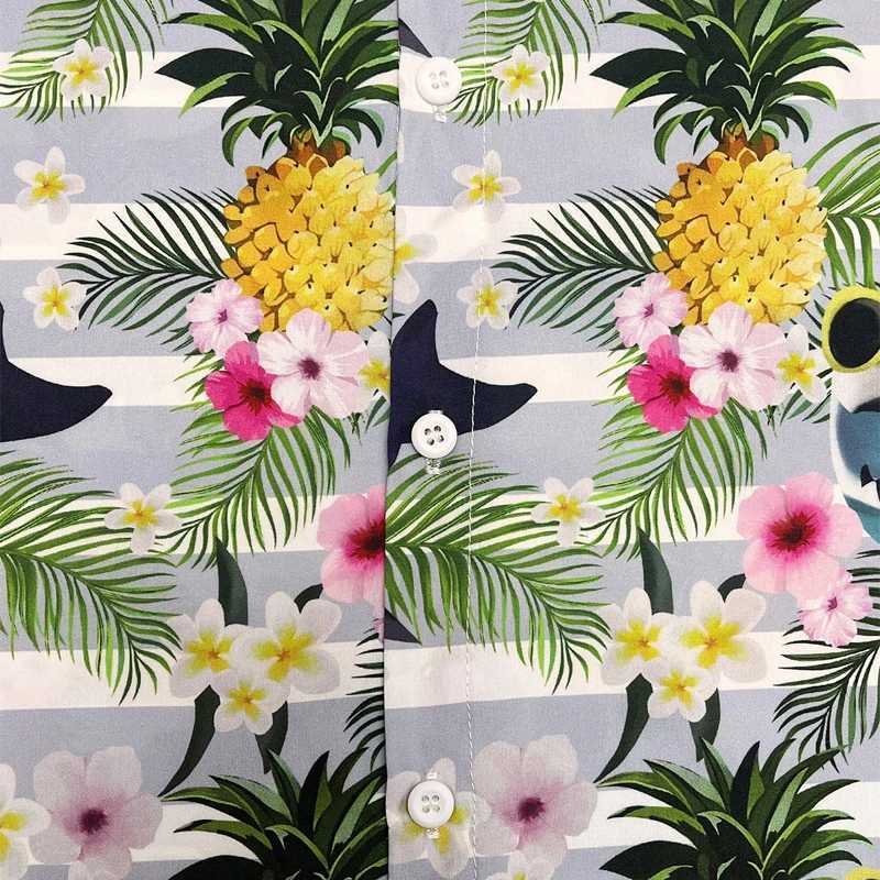 Mens Hawaiian print short sleeved summer beach pineapple flower casual top X250410