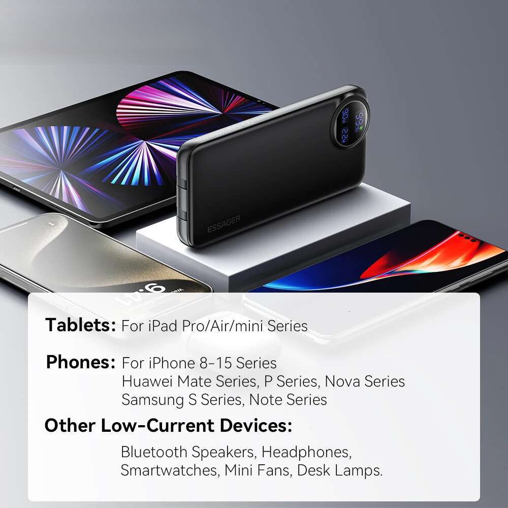 20000mAh Portable With 2 Cables 22.5W Digital Display Powerbank ForSamsung Huawei Power Bank