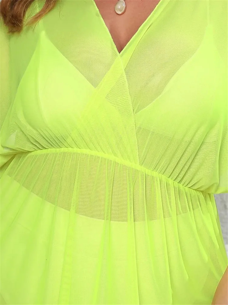 3XL Plus size beach cover womens bikini big green transport dress split type tuning elastic waist 2025 chubby women 250408