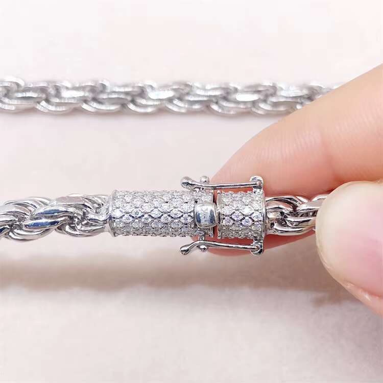 Hip Hop Necklace 6mm Width 925 Sterling Rope Chain VVS Moissanite Diamond Rope Chain Necklace