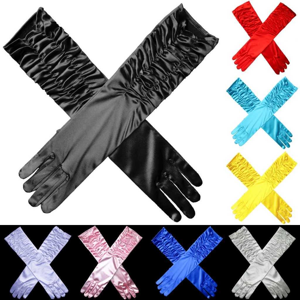 Womens Solid folds Satin Soft Multicolor Ceremonial Gloves Dance Performance Elasticity Retro Style Opera L251110