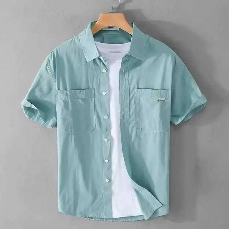 2025 Summer Thin Top Work Clothes Short Sleeve Shirt Trend Mens Loose Casual Youth Solid Color Fashion Trend X250410