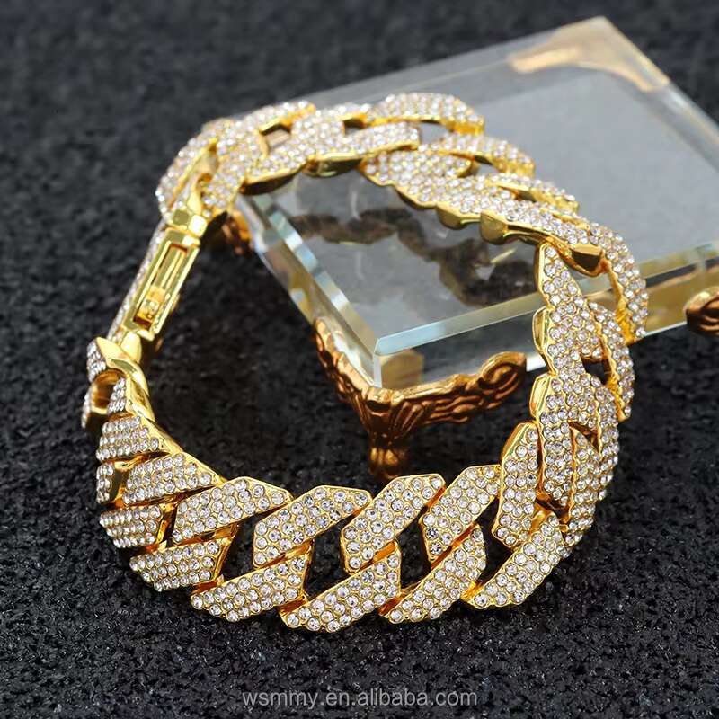 Hip hop Jewelry Men's Gold Design Miami Cuban Chain Buckle Ice Out Bracelet