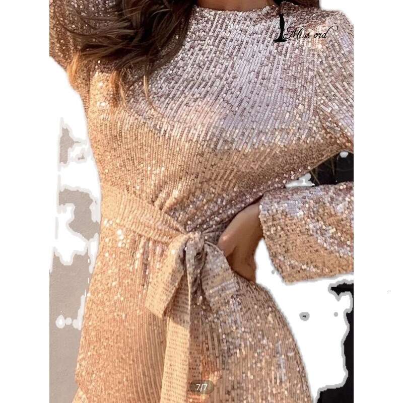 2025 Evening gold Slim Fit Waist-Cinching Lace-Up Long Sleeve Sequin Backless Night club dress SEXY DRESSES FOR WOMEN