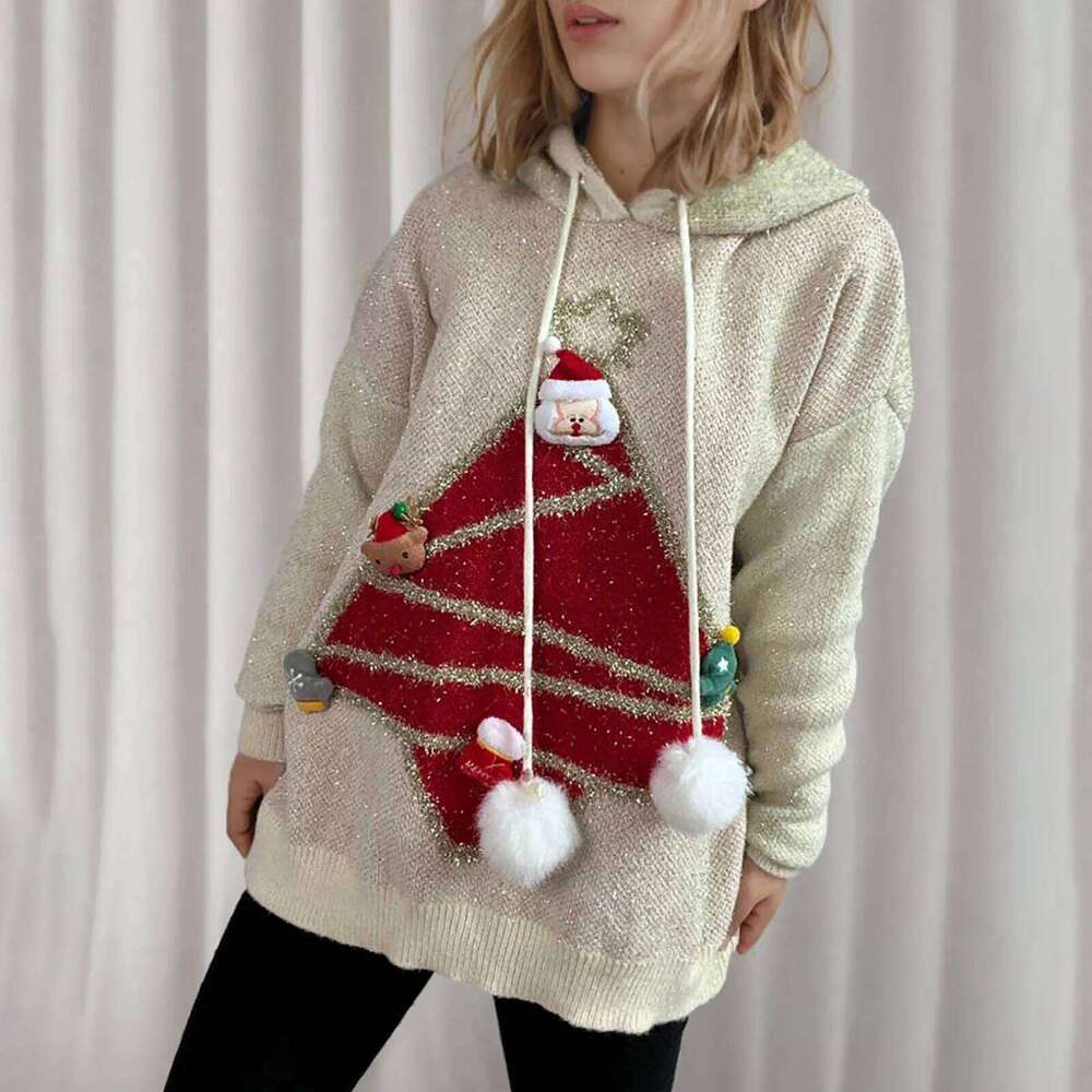 Women Retro Christmas Tree Hooded Sweater Autumn And Winter New Loose Women's Shirts Fashion Elegant Long Sleeve Top Designer Sweater Women