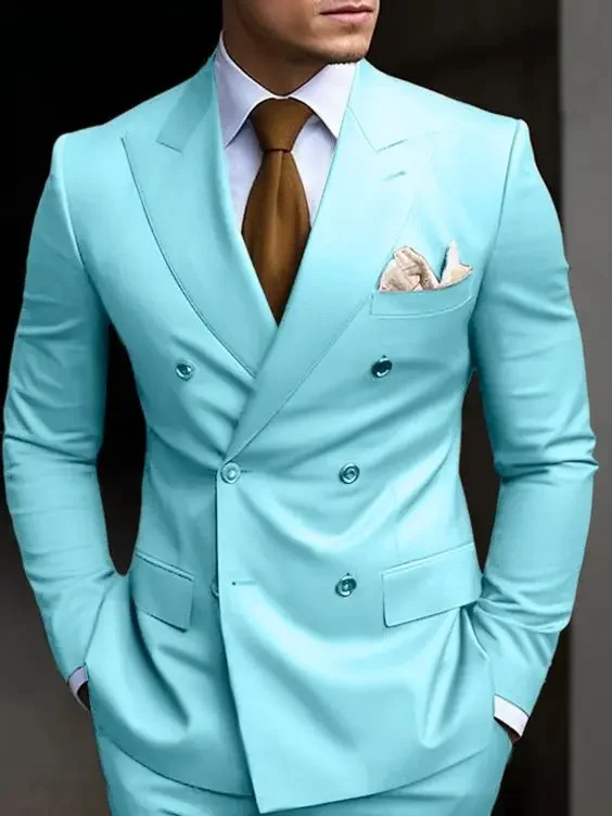 Mint Green Double Breasted Mens Suits Six-buttons 2 Piece Set Blazer Pant Custom Made Wedding Tuxedos Male Prom Party Suits 250409