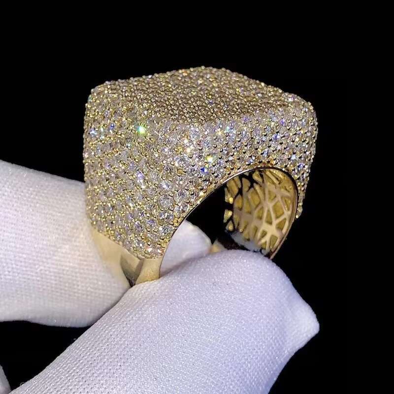 Hip Hop Jewelry 14K Gold Plated Solid Sterg Sier Iced Out Paved VVS Moissanite Dia Ring for Men Women Party