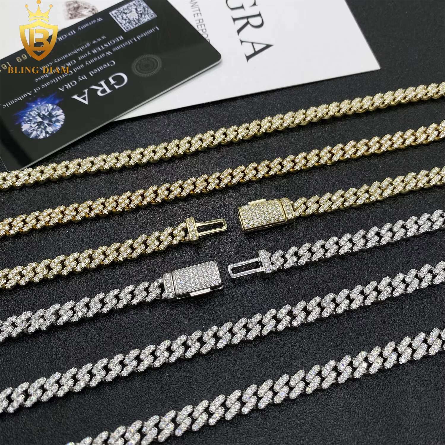6.5mm Hip Hop Jewelry 925 Sterling Silver Vvs Moissanite Cuban Link Chain Bracelet Necklace