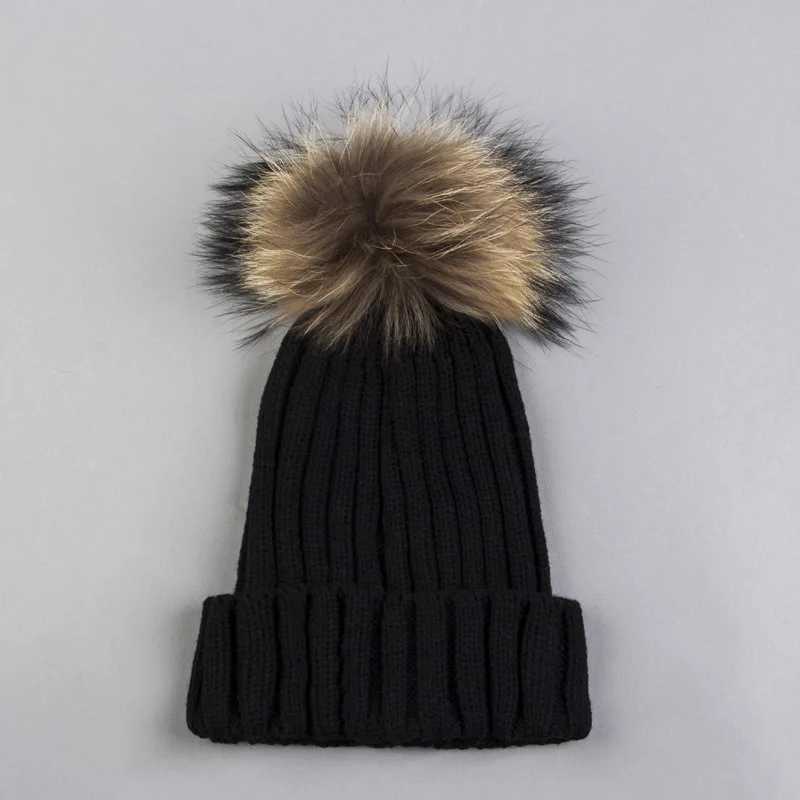 Unisex Winter Hat with Fur Pompom Knit Beanies Fox Fur Pompom Cap Real Fur Bobble Hat for Women AdultXJ251110