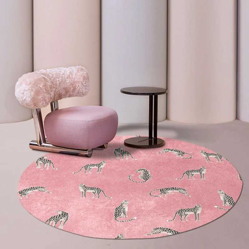 1pc Leopard Print Round Mat Non-Slip Mat with Brown Tan Animal Floor Rugs for Living Room Bedroom Entryway Modern Home Decor Y251110