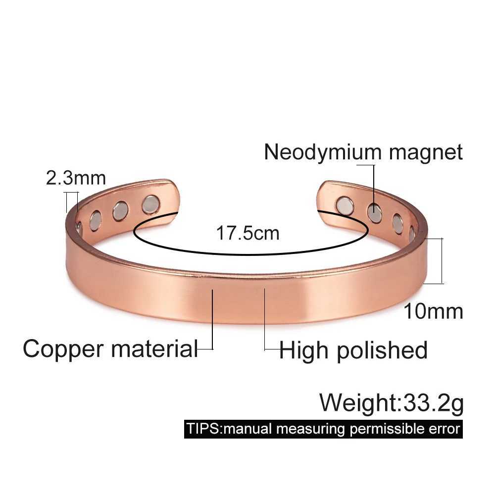 Vinterly Pure Copper Bracelets Magnetic Therapy Arthritis Shiny Adjustable High Magnets Open Cuff 10mm Bangles Resizable JewelryC250410