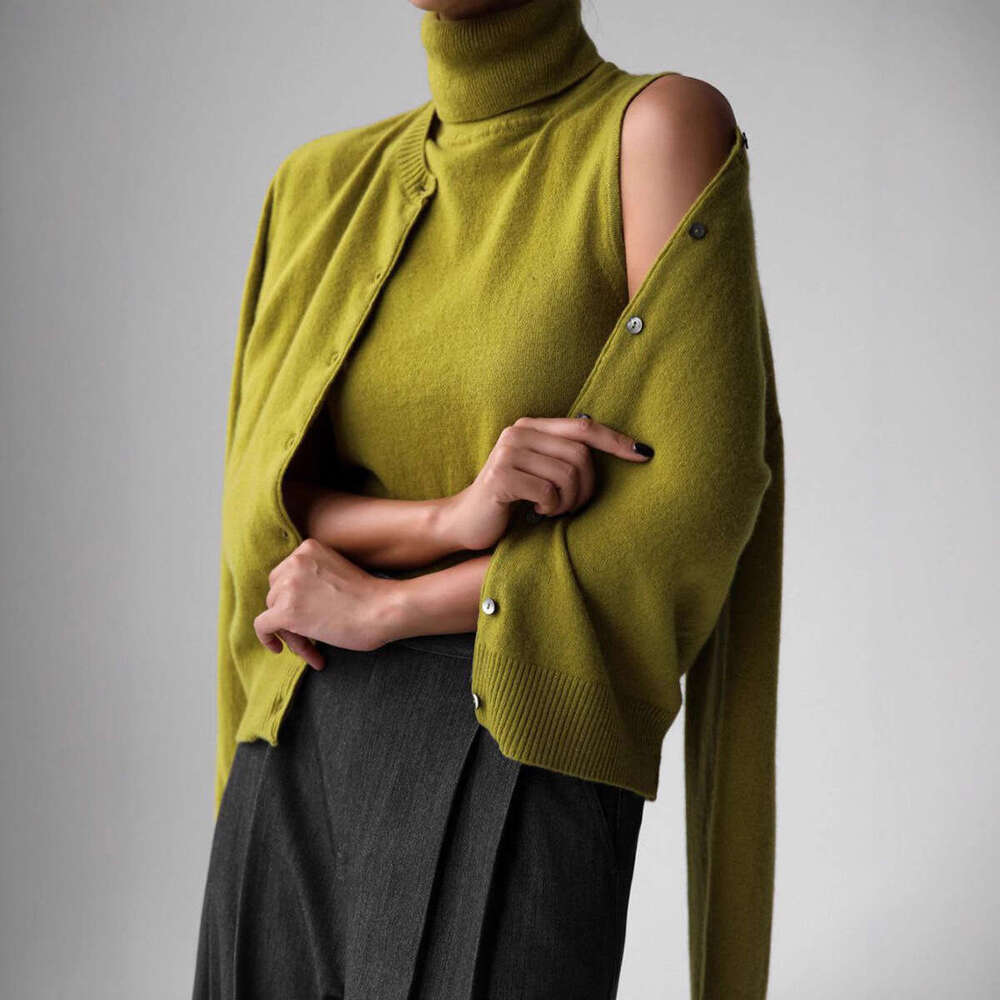 Cross-Border Knitted European and American Style Early Autumn High Neck Sleeveless Base Shirt + Sweater Cardigan Set for Women